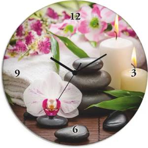 Artland Wanduhr "Glasuhr rund Spa Orchideen Bambus Kerze", wahlweise mit Quarz- oder Funkuhrwerk, lautlos ohne Tickgeräusche