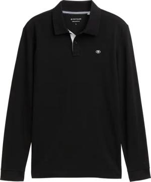 TOM TAILOR Herren Longsleeve Piqué Poloshirt, schwarz, Uni, Gr. XL