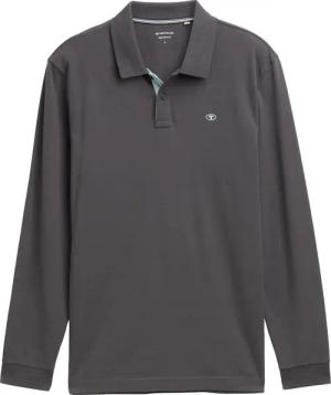 TOM TAILOR Herren Longsleeve Piqué Poloshirt, grau, Uni, Gr. M