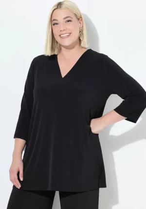 Ulla Popken Longshirt Longshirt A-Linie V-Ausschnitt