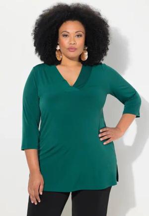 Ulla Popken Longshirt Longshirt A-Linie V-Ausschnitt