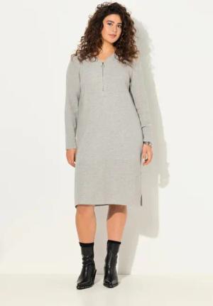 Ulla Popken Strickkleid Rippjersey-Midikleid Zipper A-Linie