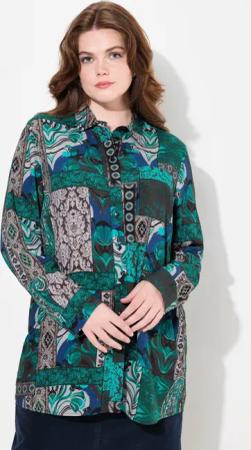 Ulla Popken Hemdbluse Hemdbluse Landhausmuster Hemdkragen