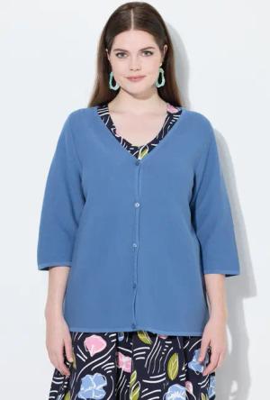 Ulla Popken Strickjacke Strickjacke V-Ausschnitt 3/4-Arm