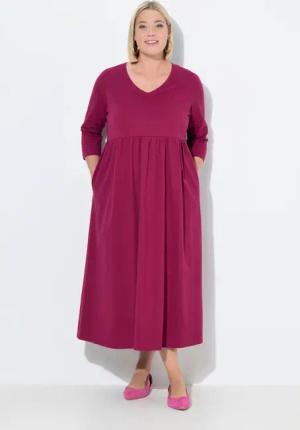 Ulla Popken Maxikleid Jerseykleid Empirenaht V-Ausschnitt