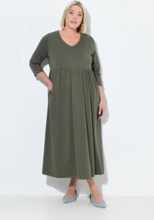 Ulla Popken Maxikleid Jerseykleid Empirenaht V-Ausschnitt