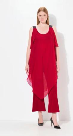 Ulla Popken Schlupfhose Jumpsuit doppellagig Glitzer-Doppelträger