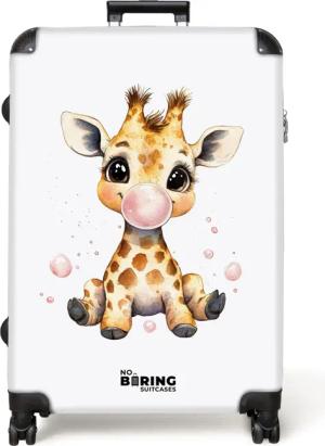 NoBoringSuitcases.com© Kinderkoffer Giraffe mit rosa Gummitier