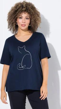 Ulla Popken T-Shirt T-Shirt Metallic-Tiermotiv V-Ausschnitt