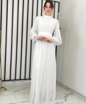 fashionshowcase Tüllkleid Damen Abendkleid Maxilänge Abaya-Stil