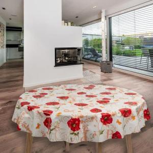 laro Tischdecke Wachstuch-Tischdecken Mohnblumen Rot Rund