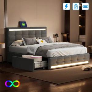 PXloue Polsterbett LED Doppelbett (Geeignet für