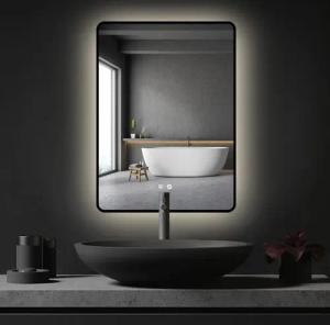 Apejoy Badspiegel 60x80cm LED Schwarz Gold