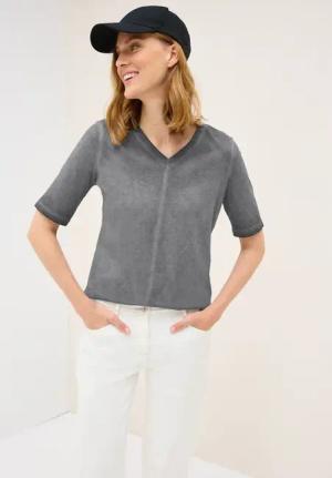 Cecil Damen V-Neck Shirt im Washed-Look in Grau, Gr: S