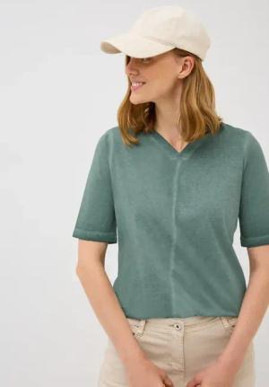 Cecil Damen V-Neck Shirt im Washed-Look in Grün, Gr: XXL