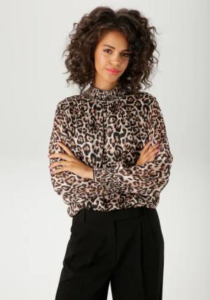 Aniston CASUAL Chiffonbluse, im Leo-Druck mit goldfarbenen Glitzerstreifen - NEUE KOLLEKTION