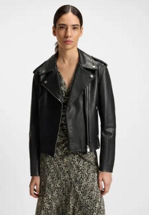 BOSS ORANGE Lederjacke "Sandy Premium Damenmode", mit genarbter Struktur