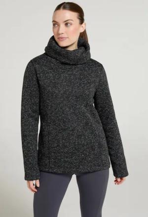 Idris Damen-Wasserfallkragenpullover - Schwarz