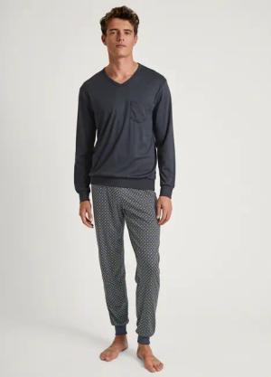 CALIDA Relax Swiss Edition Bündchen-Pyjamafür Herren, M, Grau, mit reiner Baumwolle durch eine erholsame Nacht