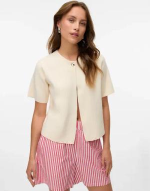 Vero Moda Strickjacke "VMGOLD SS O-NECK ONE BUTTON CARDIGAN"