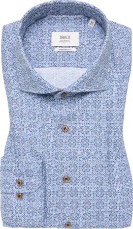 MODERN FIT Linen Shirt in blau bedruckt