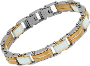 Unique Edelstahlarmband Gold-silbern-weißes Unique Keramikarmband KEB0007