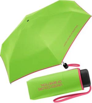 United Colors of Benetton Taschenregenschirm Ultra Mini Flat HW 2023 - green flash, leuchtende Modefarben mit kontrastreichem Saum