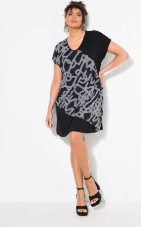 Ulla Popken Minikleid Jerseykleid Chiffon-Überwurf V-Ausschnitt
