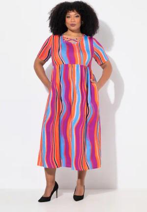 Ulla Popken Maxikleid Maxikleid Zierbänder A-Linie