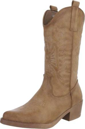 Ital-Design Damen Kniehohe Western-Stiefel mit Stickerei