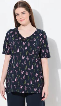 Ulla Popken Pyjamaoberteil Schlafanzug-Shirt V-Ausschnitt Halbarm