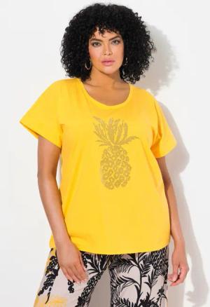 Ulla Popken T-Shirt T-Shirt Zierstein-Ananas Oversized