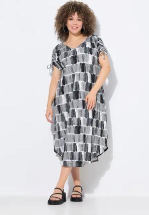 Ulla Popken Jerseykleid Midi-Jerseykleidm Batikstreifen V-Ausschnitt