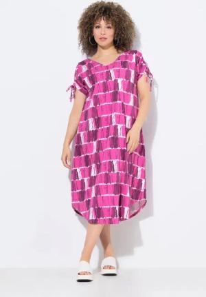 Ulla Popken Jerseykleid Midi-Jerseykleidm Batikstreifen V-Ausschnitt