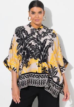 Ulla Popken Hemdbluse Bluse Palmen Oversized