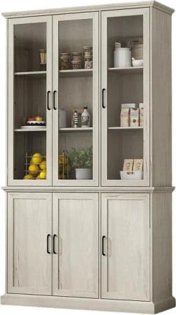 FUFU&GAGA Küchenbuffet MDF+Glas, Weiß mit Holzmaserung