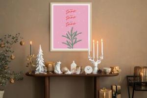 queence Bild mit Rahmen "Spruch Weihnachten rosa", Jahreszeiten-Schriftzug-Weihnachten, (1 St.), Premium Rahmenbild, liebevolle Handarbeit