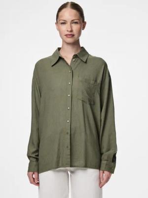 pieces Hemdbluse "PCPIA LS LOOSE SHIRT WVN NOOS", mit Leinen