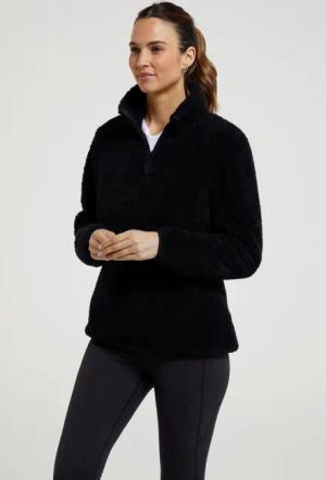Teddy Damen Fleece-Pullover - Schwarz