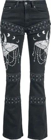 Gothicana by EMP - Gothic Jeans - Grace - Jeans mit aufwendigen Prints und Schnürung - W27L30 bis W32L34 - für Damen - Größe W31L34 - schwarz