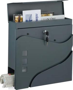 relaxdays Briefkasten mit Zeitungsfach anthrazit