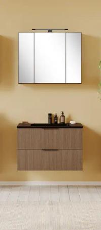 welltime Badmöbel-Set "Welltime, York Waschtisch-Set 80 cm, weißes oder schwarzes Becken"