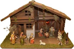 Alfred Kolbe Krippe "Krippenstall mit Trafo", (Set), mit Busch, Laterne, Lagerfeuer, 11 cm Figuren 11tlg.