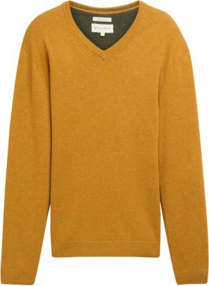 TOM TAILOR Herren Strickpullover mit V-Ausschnitt aus Baumwolle, gelb, Meliert, Gr. XXL
