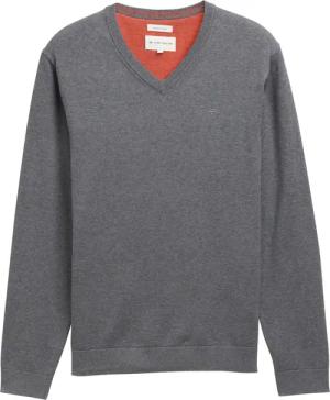 TOM TAILOR Herren Strickpullover mit V-Ausschnitt aus Baumwolle, grau, Meliert, Gr. XL