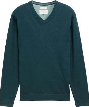 TOM TAILOR Herren Strickpullover mit V-Ausschnitt aus Baumwolle, grün, Meliert, Gr. XL