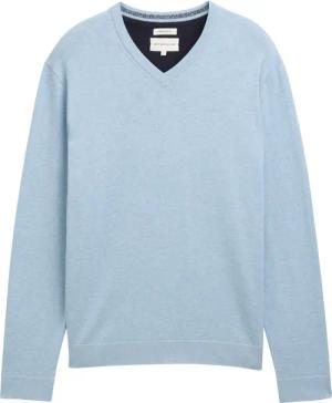 TOM TAILOR Herren Strickpullover mit V-Ausschnitt aus Baumwolle, blau, Meliert, Gr. L