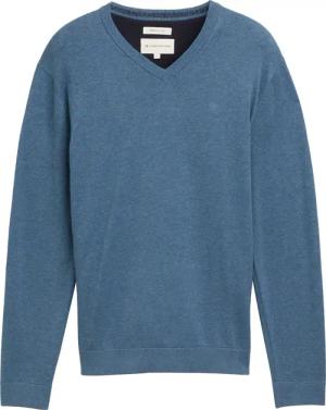 TOM TAILOR Herren Strickpullover mit V-Ausschnitt aus Baumwolle, blau, Meliert, Gr. XL