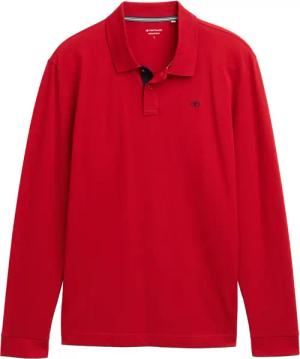 TOM TAILOR Herren Longsleeve Piqué Poloshirt, rot, Uni, Gr. XXL