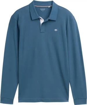 TOM TAILOR Herren Longsleeve Piqué Poloshirt, blau, Uni, Gr. L